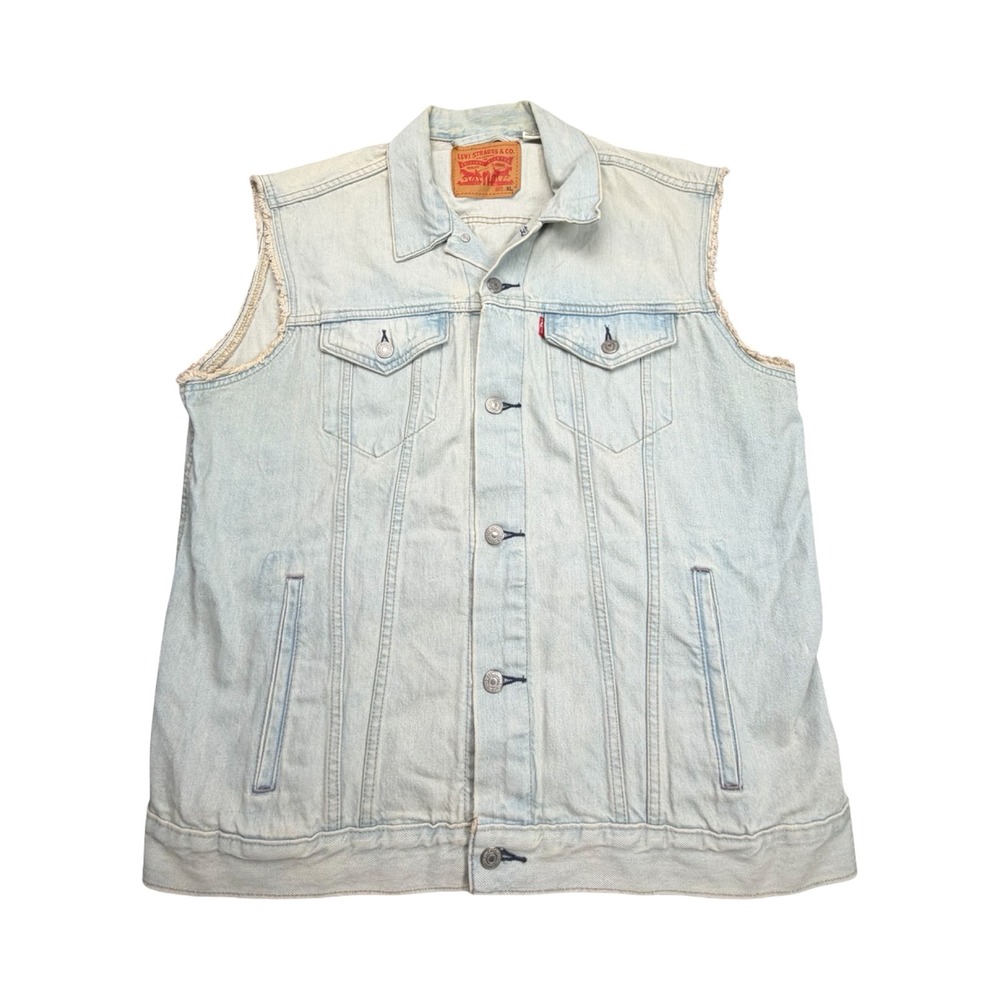 Levi Denim Vest Mens XL Light Wash Frayed Cotton Trucker Workwear